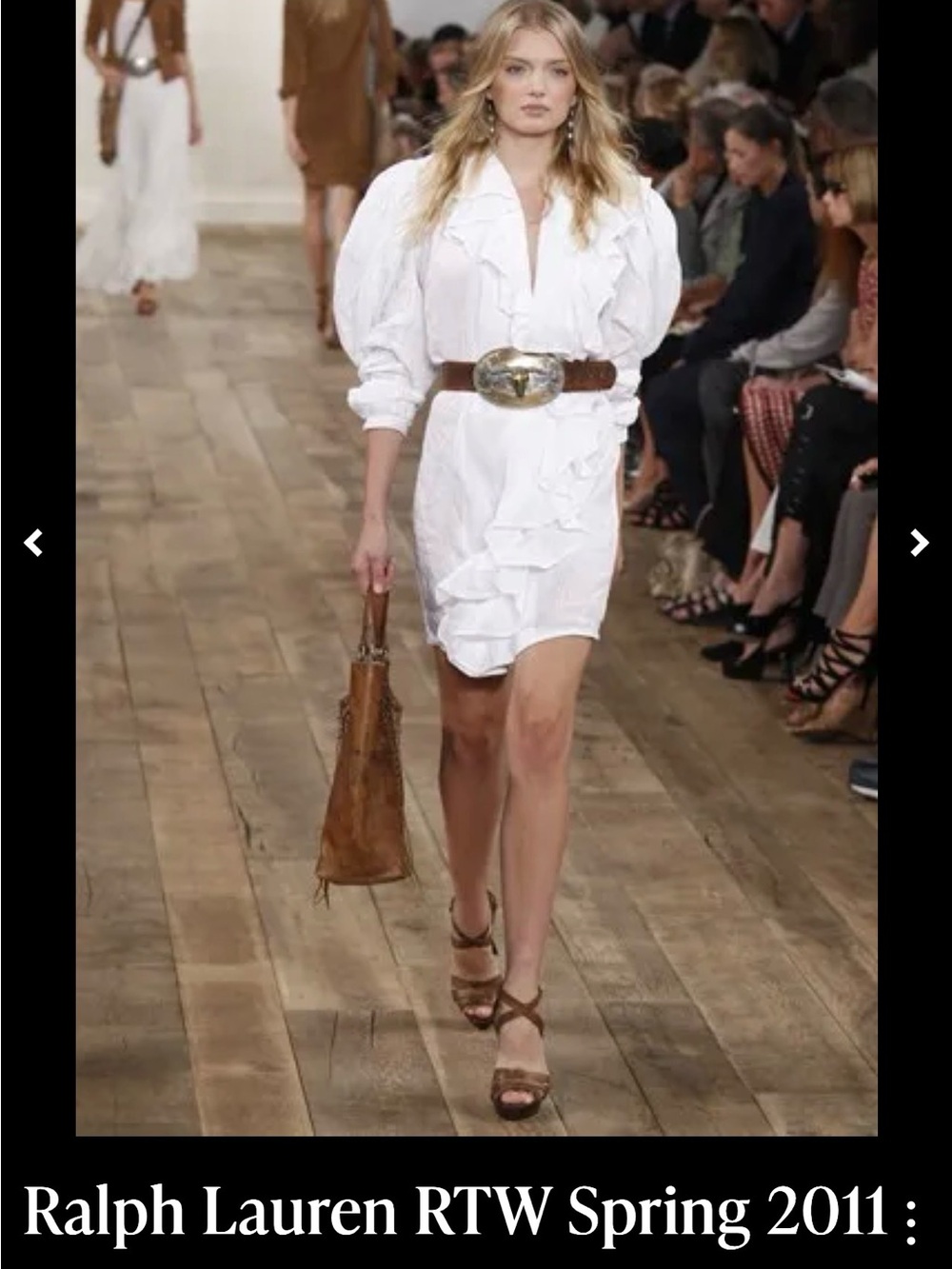 Purple Label 2011 runway Ralph Lauren linen Ruffled V-Neck Puff Sleeve Dress